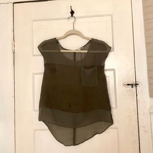 UO short sleeve forest green sheer top